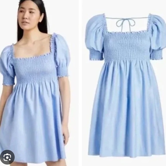 HILL HOUSE Smocked Athena Nap Dress in light blue glitter check XL - Picture 3 of 11